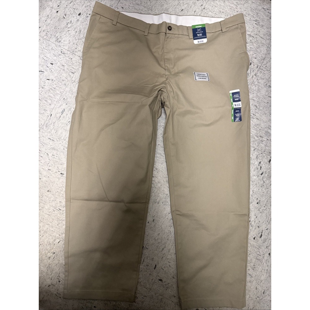 George Khaki Pants Mens 46x30 Beige New Straight Fit Comfort Waist Stretch
